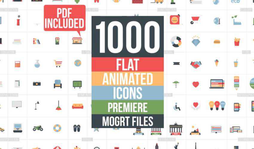 Flat Animated Icons Library Essential ae adobe after effects template motion design project files video movie icon animation type