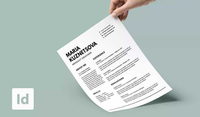 minimal resume cv adobe indesign template minimalist