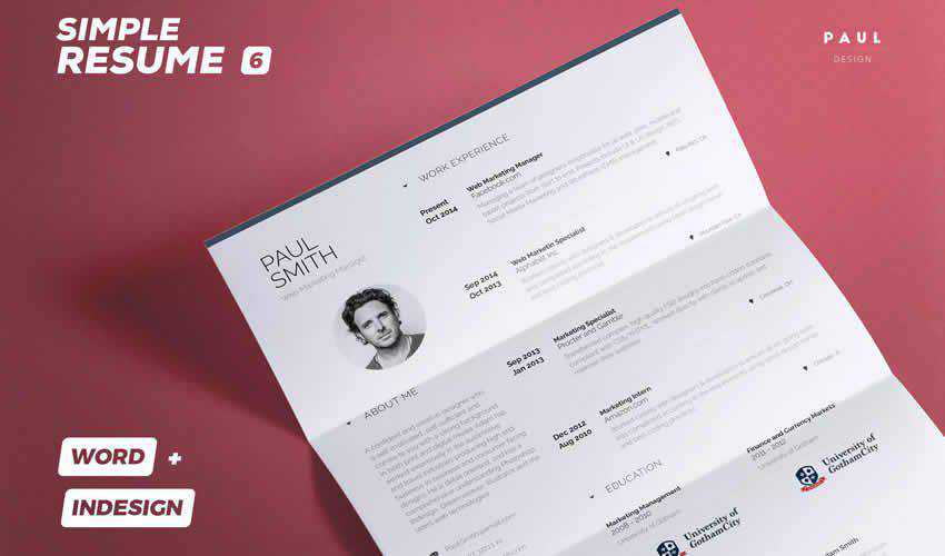  resume cv adobe indesign template simple volume 6