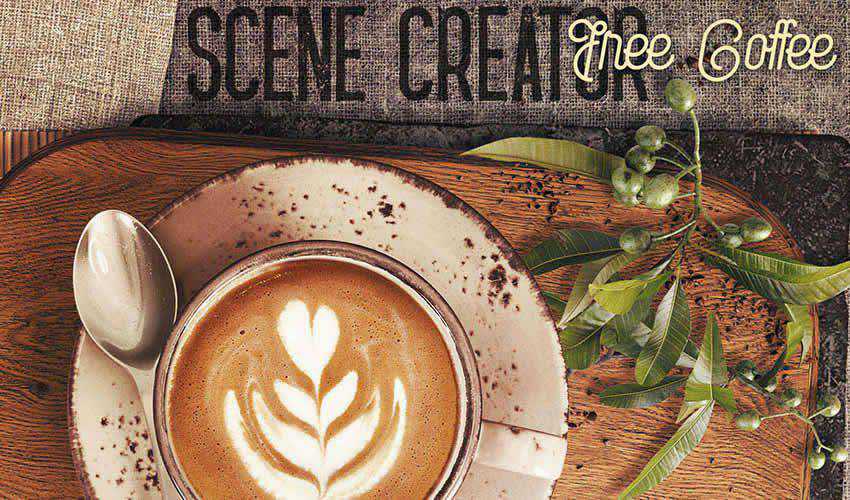 Free Coffee adobe photoshop scene creator mockup template psd