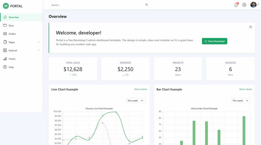 Portal  Bootstrap 5 Admin Dashboard Template Kit UI Free