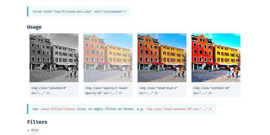 filters.css CSS CSS3 image filter toolbox