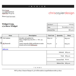 Editable/Printable Invoice