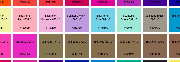 Pantone Sass A list of Pantone colors as Sass variables