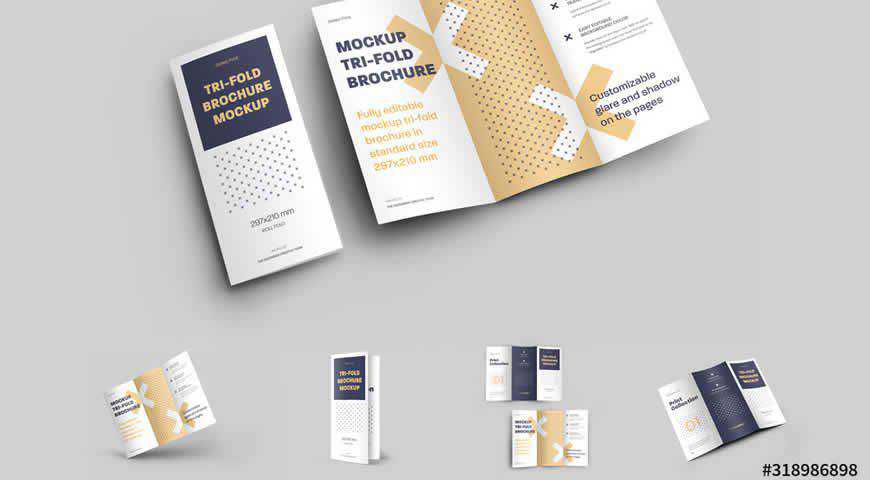 Set of Tri Fold Roll Brochures Photoshop PSD Mockup Template