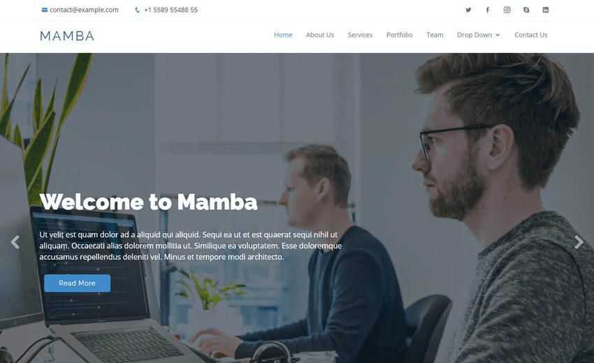 Mamba clean flat one-page template creative profiles portfolio free bootstrap