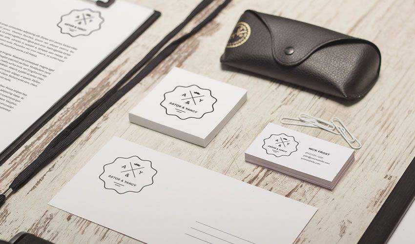 Retro Business Card & Branding Mockup Scene PSD Photoshop Free