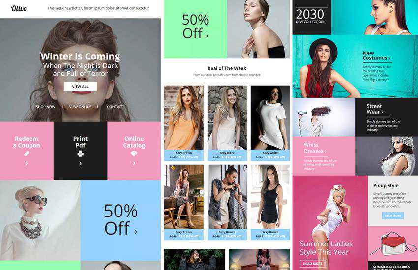 Olive Fashion eCommerce Email Newsletter web design layout adobe photoshop template psd format