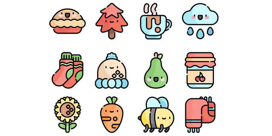 Flat The Free Autumn Kawaii Icon Set in SVG & PNG Formats