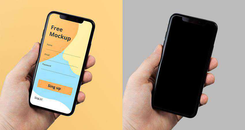 iPhone X in Hand free iphone mockup template psd photoshop