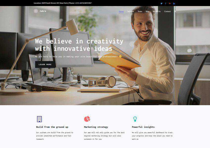 Zakra free wordpress theme wp responsive landing page business