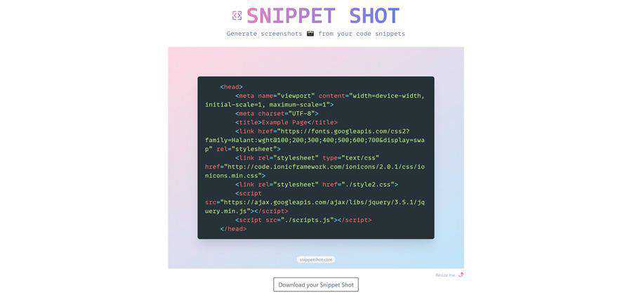 Snippet Shot web-based tool free web design example