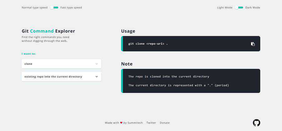 Git Command Explorer web-based tool free web design example