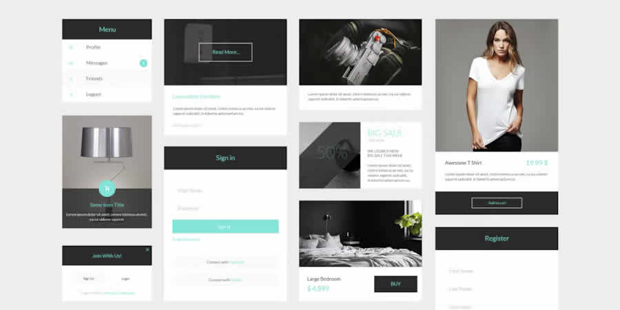 Sven Modern Free Web UI Kit Photoshop PSD