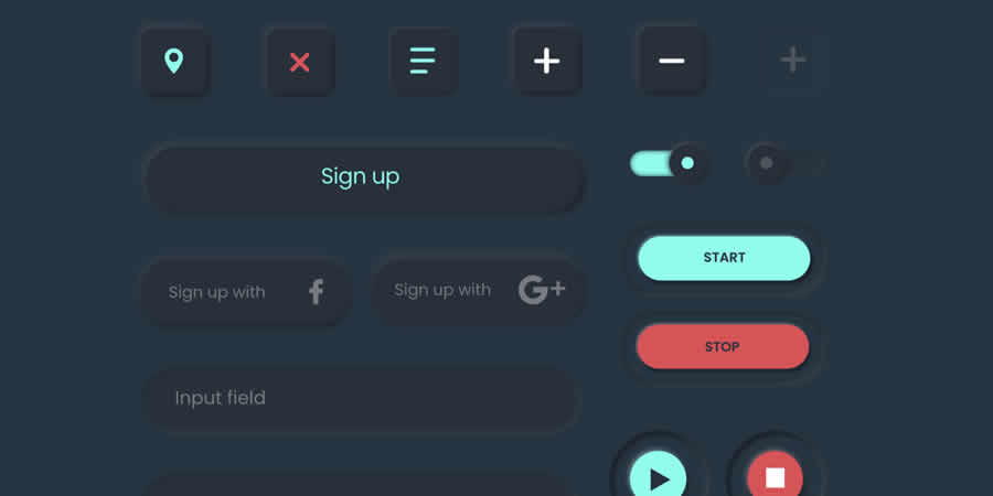 Neomorphism Darkness Free Web UI Kit Adobe XD