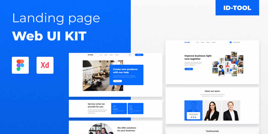 IDTOOL Landing Page Free Web UI Kit Figma Adobe XD