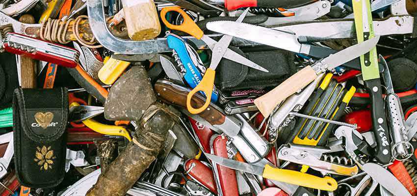 A messy pile of tools.