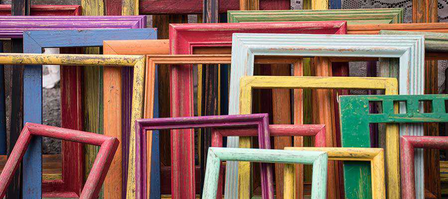 An assortment of picture frames.