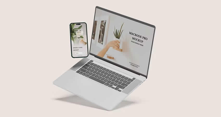 MacBook Pro & iPhone Pro Max Mockup template psd photoshop