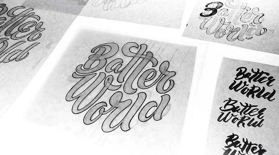 Batter World logo design sketch paper pencil pen inspiration