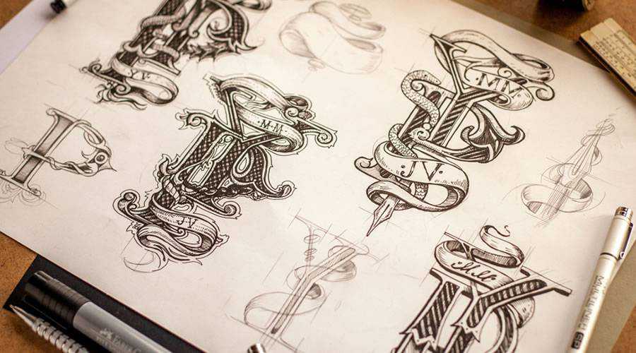 Monogram logo design sketch paper pencil pen inspiration