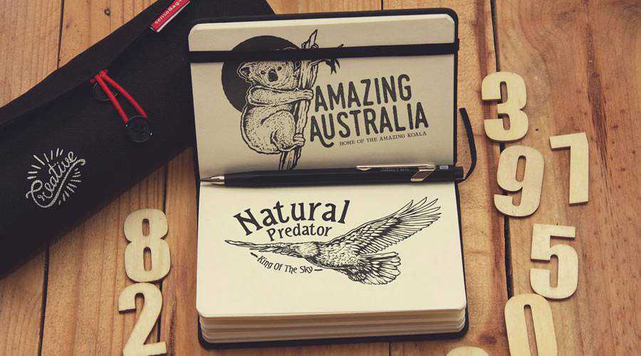 Pocket Notebook Writing logo design sketch paper pencil pen inspiration