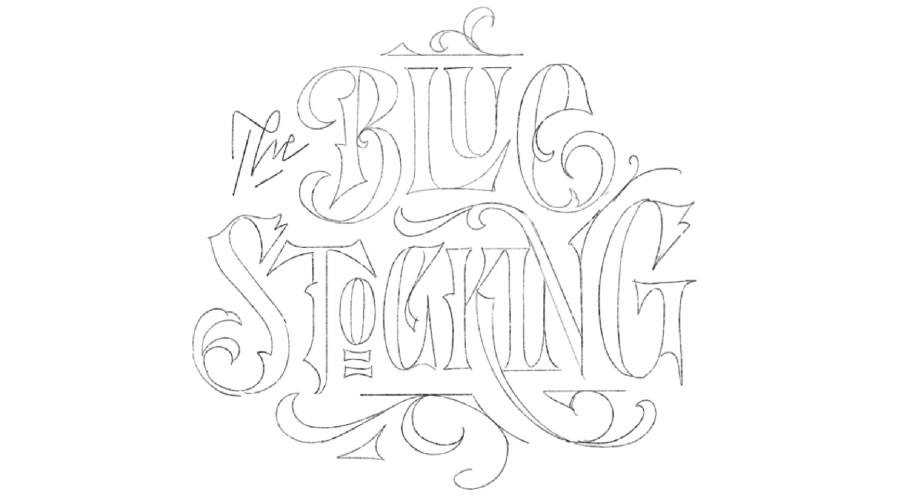 The Blue Stocking logo design sketch paper pencil pen inspiration