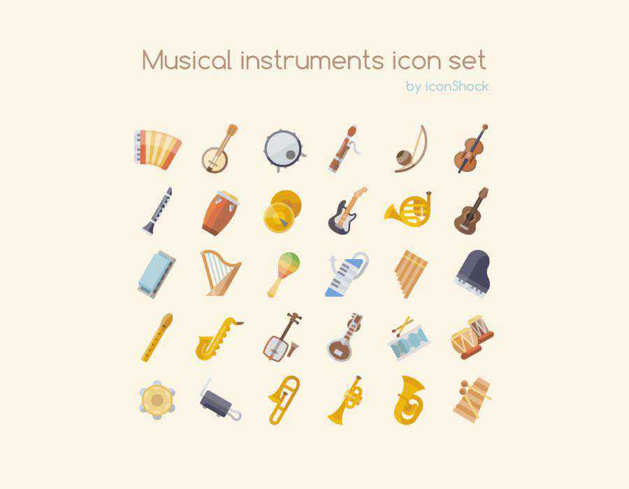 The Free Musical Instrument Icon Set PNG SVG Format guitar drums piano trumpet saxophone