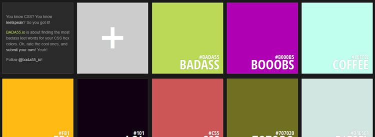 BADA55.io app for finding the most badass leet words for your CSS hex colors