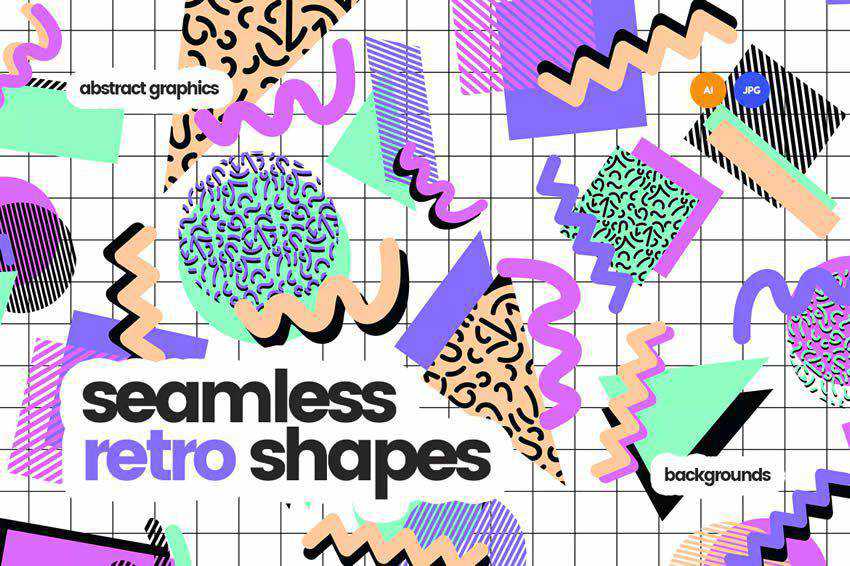 Seamless Retro Shapes Patterns free vector template illustrator ai eps vintage