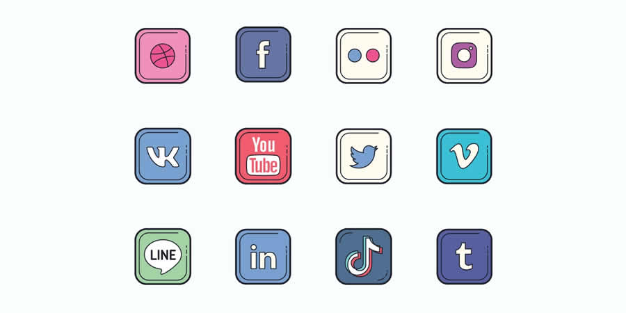 Hand-Drawn Social Logos in Color