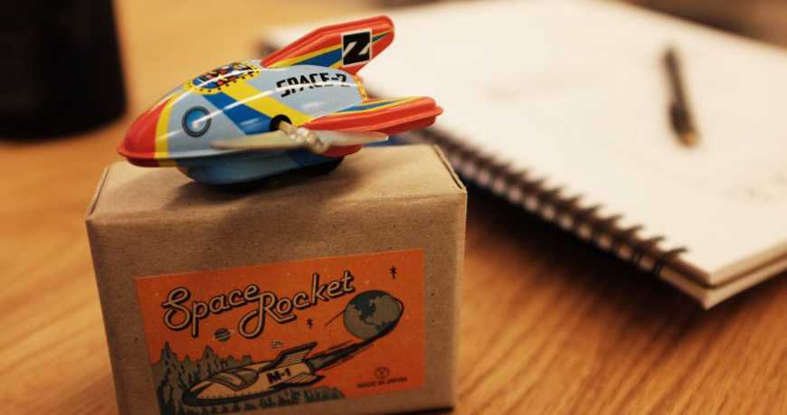 space rocket vintage toy box