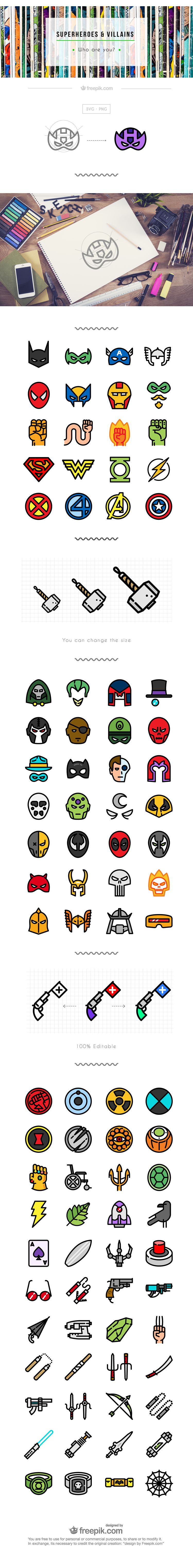 Superhero icon set flat free png svg