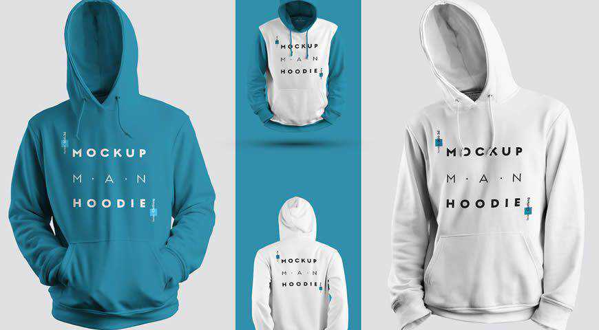 Hooded Sweatshirt Set with a Raised Hood Photoshop PSD Mockup Template