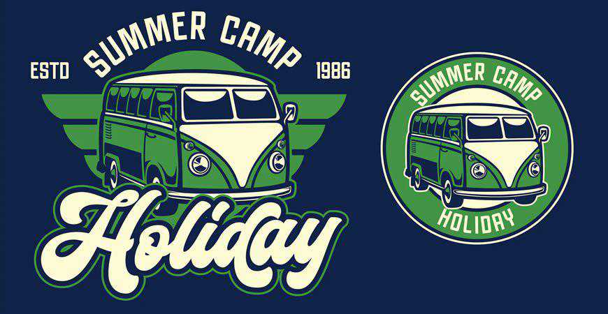 Retro Van Holiday Retro Logo Template travel holiday vacation