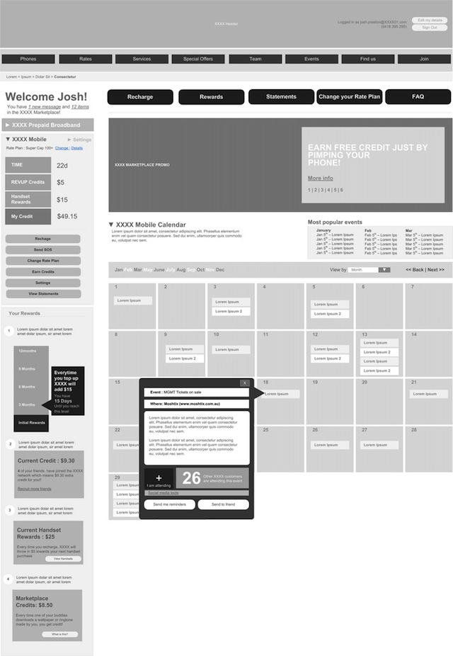  digital Wireframe A sketch of a mobile calendar