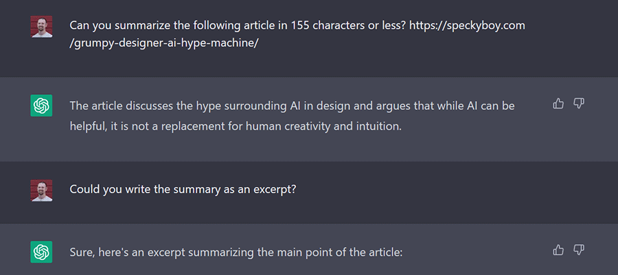 ChatGPT can summarize an article based on your parameters.