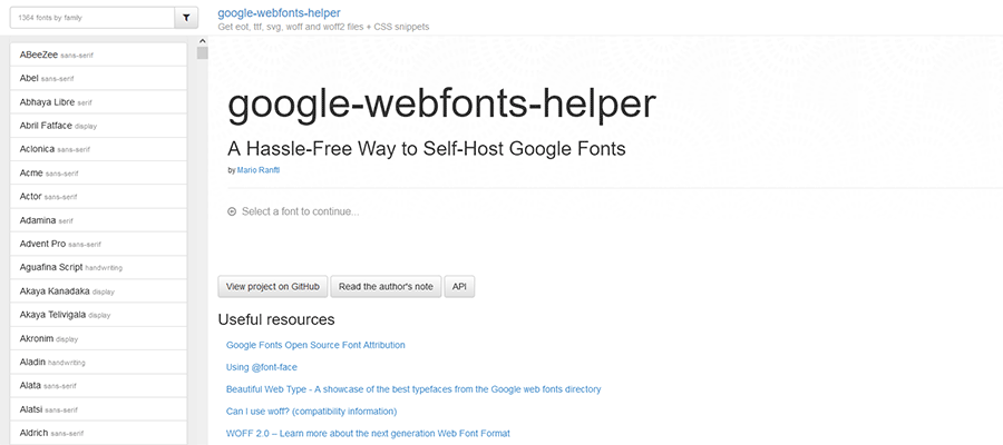 The Google webfonts helper home page.